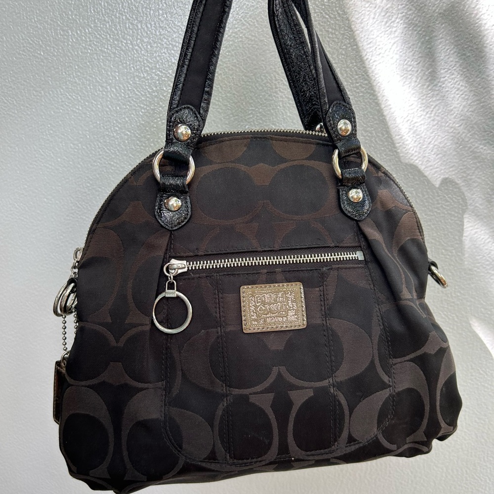 Coach Poppy Black Monogrammed Shoulder Bag